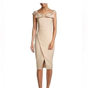 Lavish Alice Rosie Connolly Bardot Wrap Dress Bow Detail SZ 8 Champagne Glam NWT